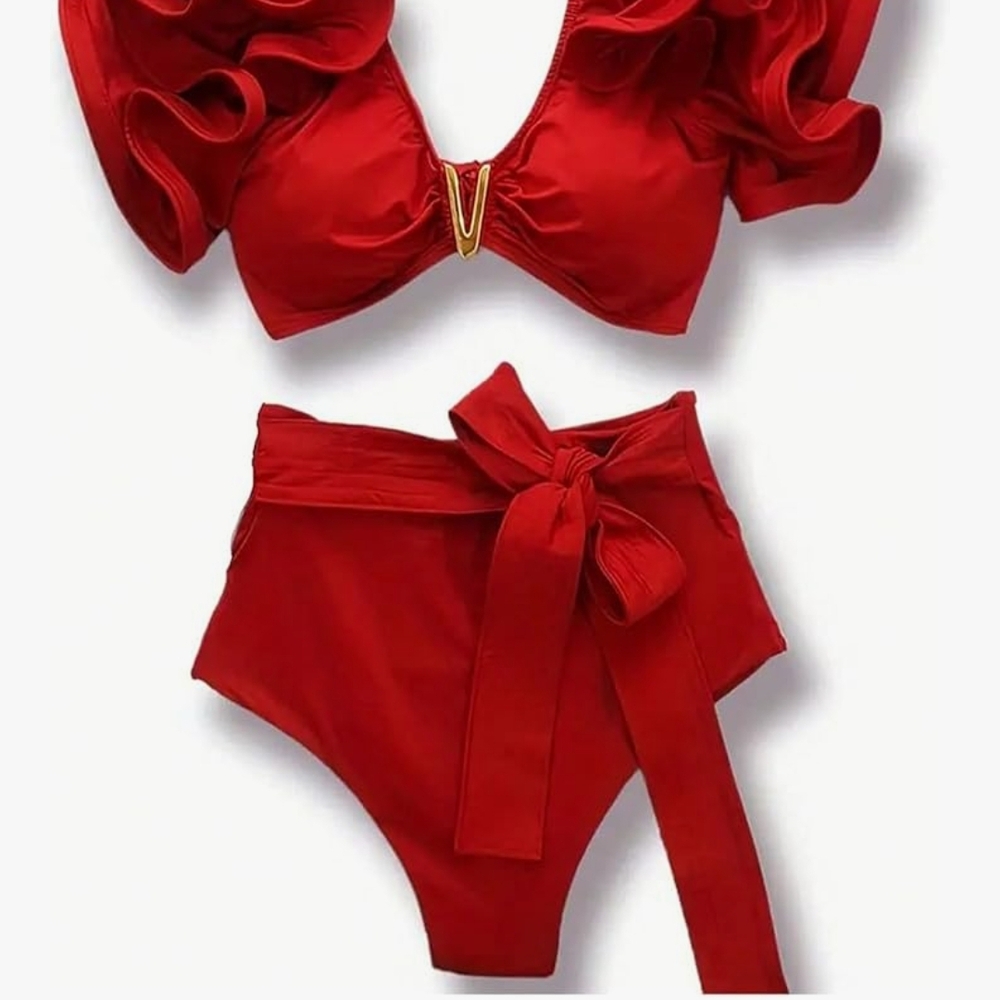 Elegant Red Ruffle Bikini Set - Picture 4 of 4